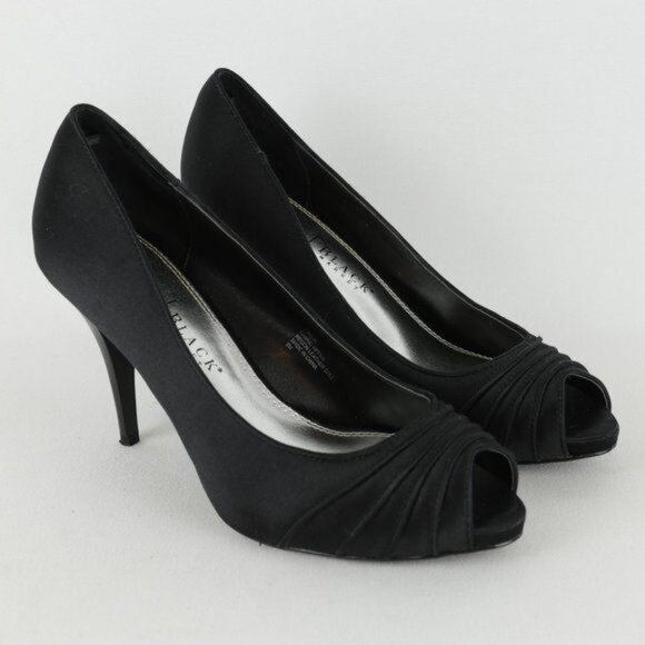 White House Black Market Jordin Women's Size 8 Black Textile Peep Toe Heels - Picture 1 of 10